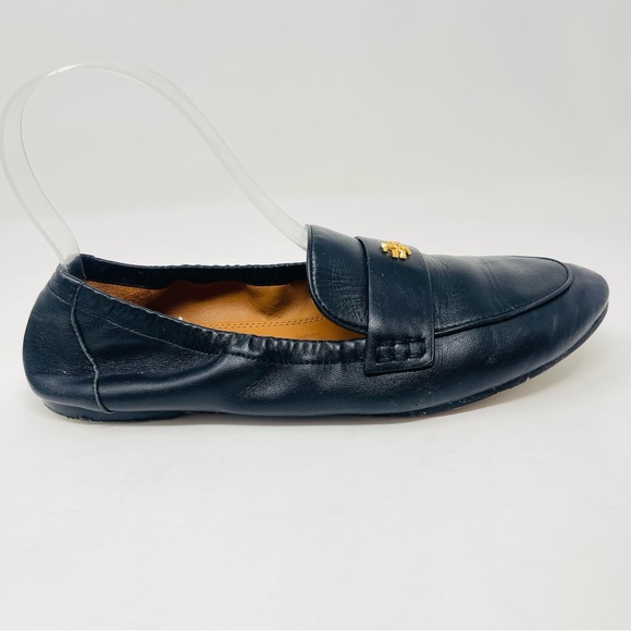 Vintage Tory Burch Black Leather Loafers • Gold Logo • Classic Flat - Picture 2 of 12